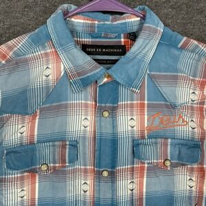 Deus Ex Machina Pearl Snap Shirt Mens L Aztec Plaid In Benzin Veritas Western